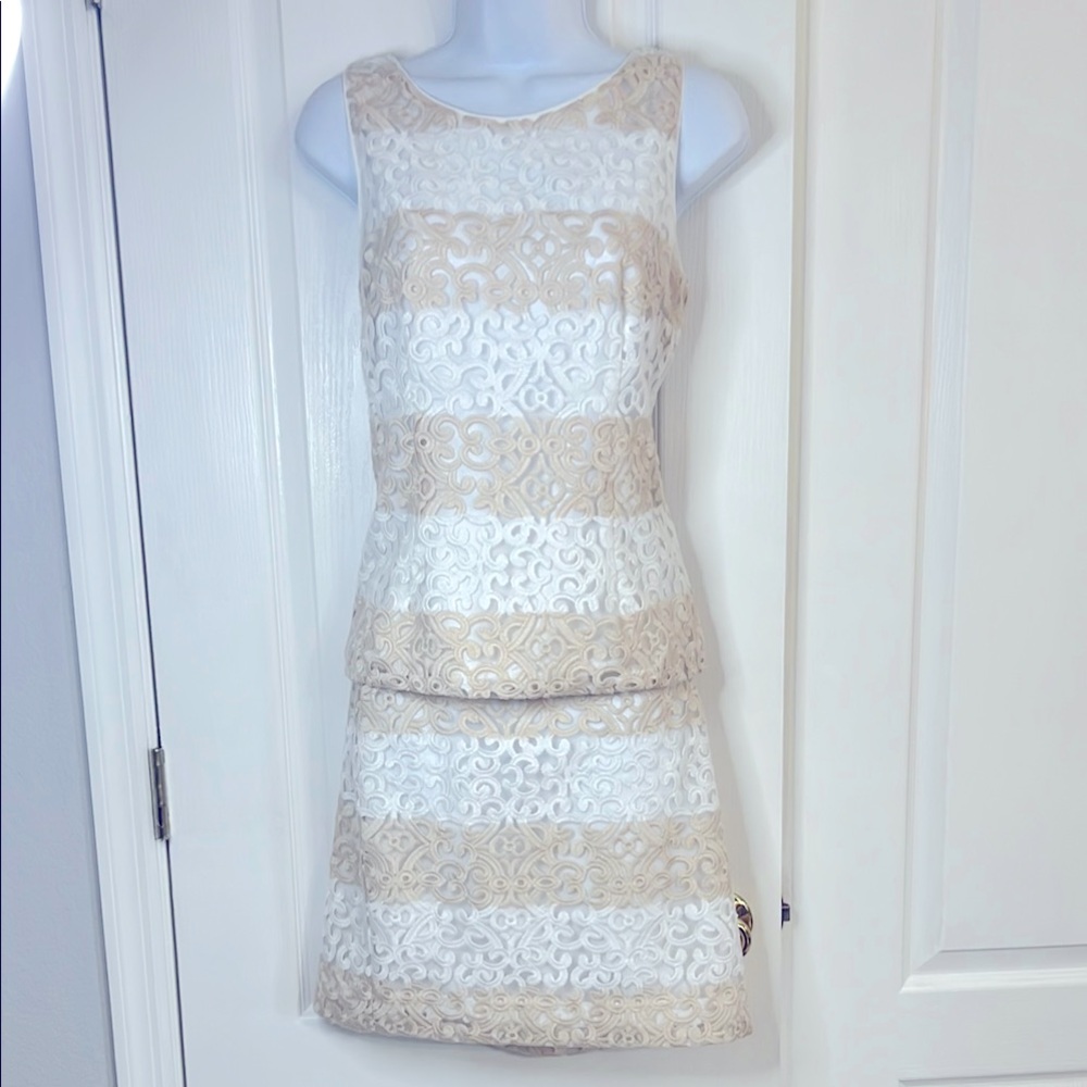 Elegant Lace two piece Sleeveless Dress - Cream and White